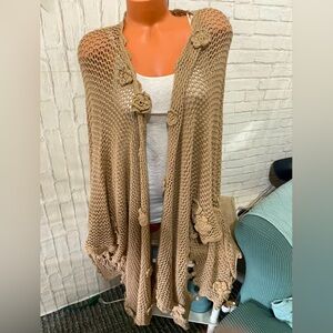 Romantic Feminine Touch Flowers Crochet Cardigan Kimono Shawl Sz Missy  BOHO NEW